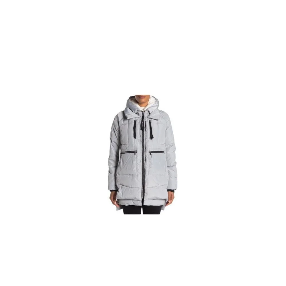 Bagatelle Sport Womens Grey Utility Faux Shearling Lined Hood Puffer‎ Coat SZ M